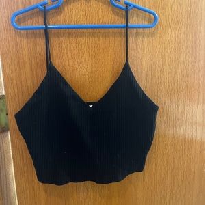 Women’s black tank top, cropped, with v-neck